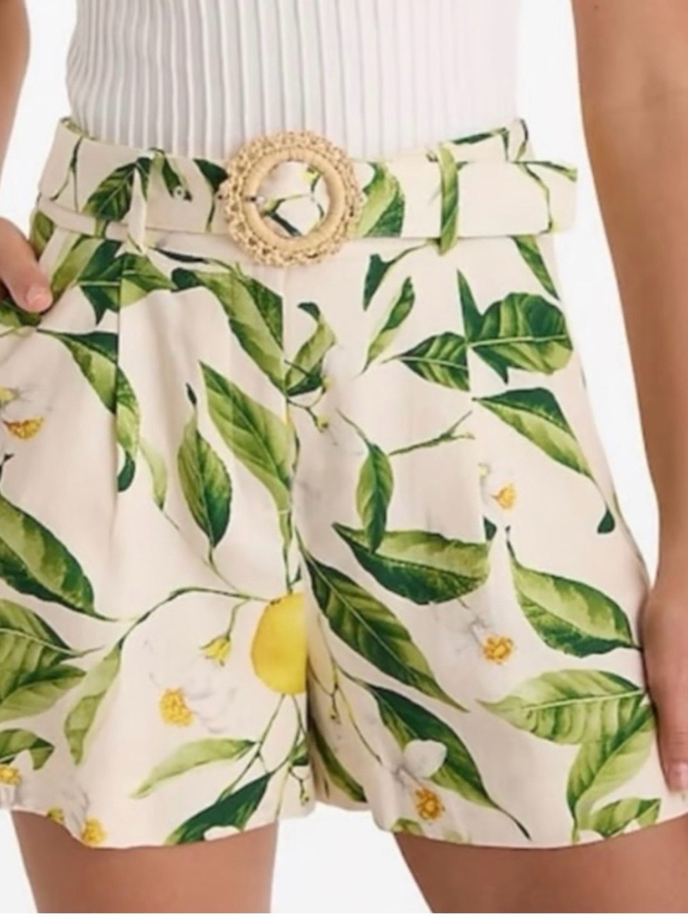 Express High -Waist Cream Lemon Leaf Print Women’s Shorts